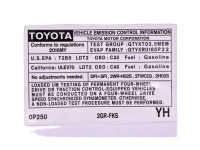 Toyota 11298-0P250 Emission Label