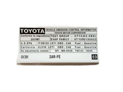 Toyota 11298-0P120 Emission Label