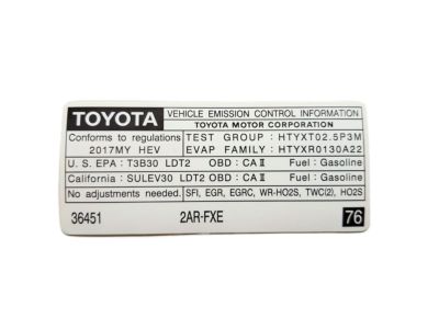 Toyota 11298-36451 Emission Label