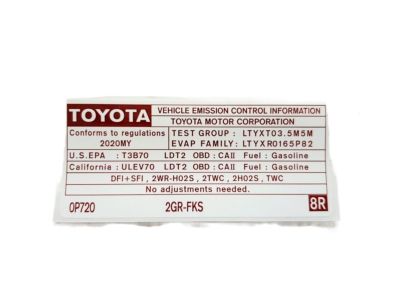 Toyota 11298-0P720 Emission Label