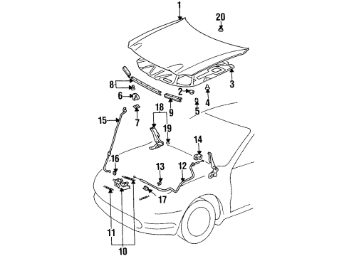 Toyota 53630-20530 Cable Assy, Hood Lock Control