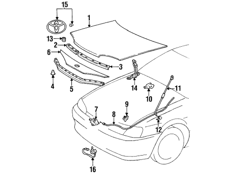 Toyota 53454-16010 Clip, Hood Support Rod