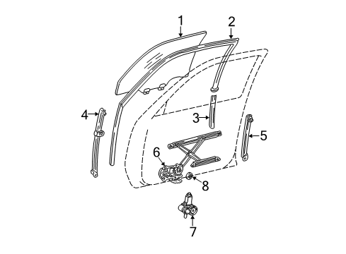 2003 Toyota Camry Glass Sub-Assy, Front Door, LH Diagram for 68102-33070