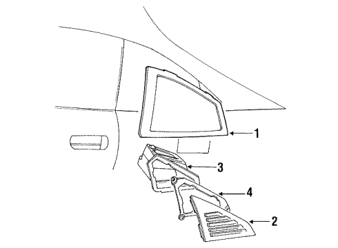 1993 Toyota MR2 Quarter Panel - Glass & Hardware Diagram