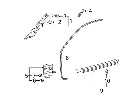 2004 Toyota Solara Windshield Pillar Trim, Driver Side Diagram for 62220-AA060-B1