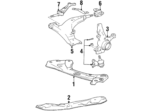 1990 Toyota Celica Front Suspension Components, Lower Control Arm, Stabilizer Bar Diagram