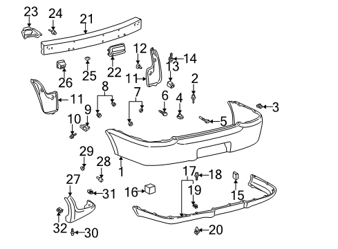 2002 Toyota Echo Spacer, Rear Bumper Mounting Diagram for 52188-52010