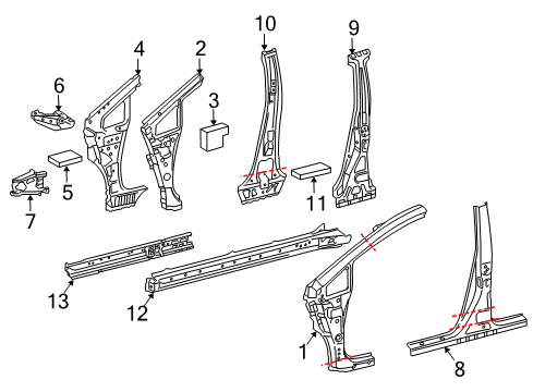 2013 Toyota Prius V Center Pillar & Rocker, Hinge Pillar Diagram