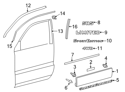 2008 Toyota 4Runner Pad, Front Door Outside Moulding, Upper Diagram for 75793-35050-A0