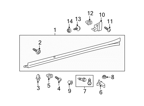 2012 Toyota Venza Molding Extension Retainer Diagram for 90189-04055