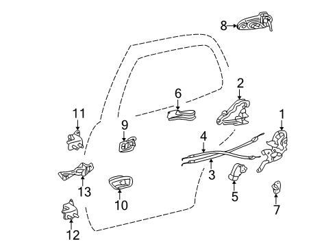 2005 Toyota Sequoia Rear Door Outside Handle Assembly Right Diagram for 69230-34020-A2