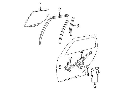 2007 Toyota Matrix Rear Door - Glass & Hardware Diagram