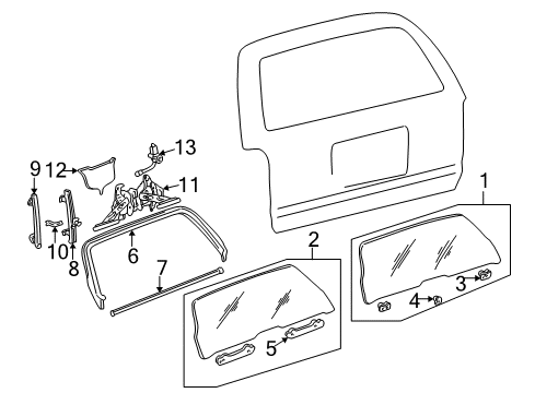 2001 Toyota 4Runner Lift Gate - Glass & Hardware Diagram