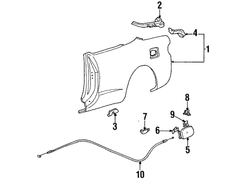 1997 Toyota Celica Quarter Panel & Components, Glass, Exterior Trim, Body Diagram 1 - Thumbnail