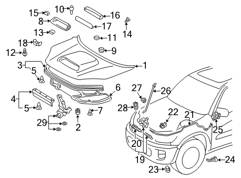 2005 Toyota RAV4 Hood & Components Diagram