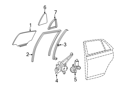 2009 Toyota Avalon Rear Door - Glass & Hardware Diagram