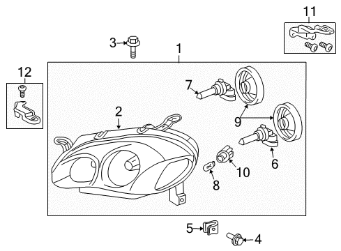 2003 Toyota Corolla Driver Side Headlight Assembly Diagram for 81150-02210