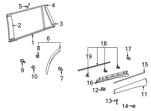 2022 Toyota Highlander Exterior Trim - Rear Door Diagram