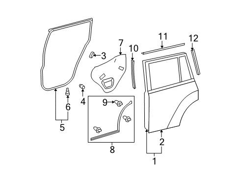 2009 Toyota Highlander Garnish, Rear Door Frame, RH Diagram for 67673-0E010