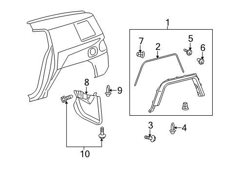 2010 Toyota FJ Cruiser Exterior Trim - Quarter Panel Diagram