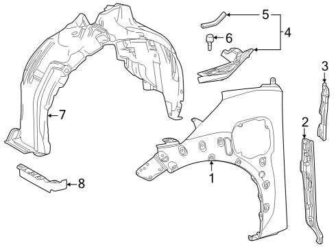 2023 Toyota bZ4X PANEL, FR FENDER, RH Diagram for 53811-42340