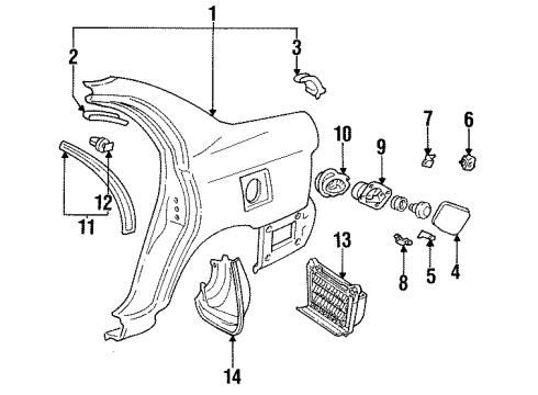 1994 Toyota Corolla Mudguard Sub-Assy, Quarter Panel, Rear LH Diagram for 76626-09080