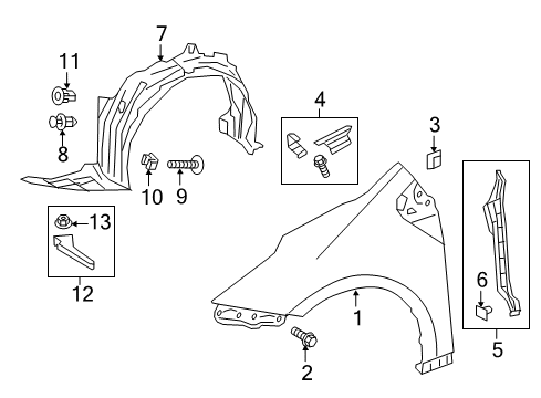 2017 Toyota Prius Fender Sub-Assembly, Front Diagram for 53801-47080