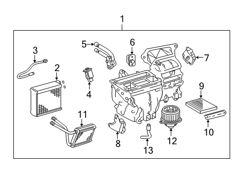 2007 Toyota Matrix A/C Evaporator & Heater Components Diagram