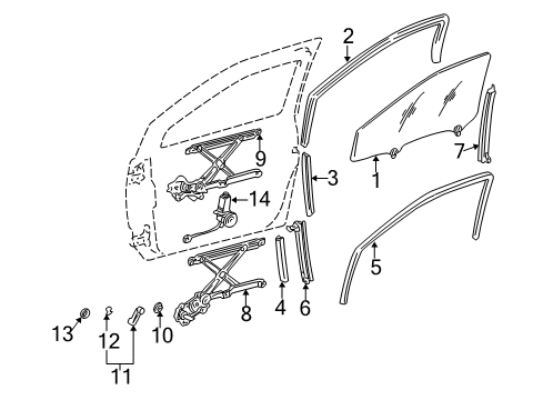 1998 Toyota Sienna Front Door - Glass & Hardware Diagram