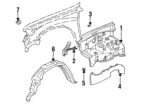 1994 Toyota T100 Wheelhouse, Driver Side Diagram for 53702-34030