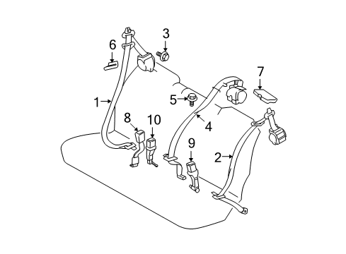 2005 Toyota Highlander Belt Assy, Rear Seat, Inner Diagram for 73480-48030-B1