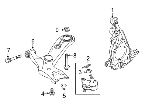 2021 Toyota Corolla Front Suspension Components, Lower Control Arm, Stabilizer Bar Diagram