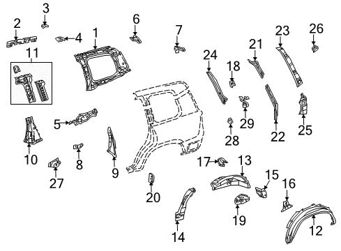 2009 Toyota Land Cruiser Reinforcement, Roof Side, Inner Rear, LH Diagram for 61748-60080