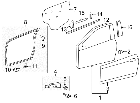 2012 Toyota Yaris MOULDING, Front Door Window Frame Diagram for 75754-52010