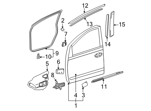 2004 Toyota Prius Front Door & Components, Exterior Trim, Trim Diagram