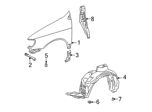 1998 Toyota Sienna Fender Sub-Assy, Front LH Diagram for 53802-08902