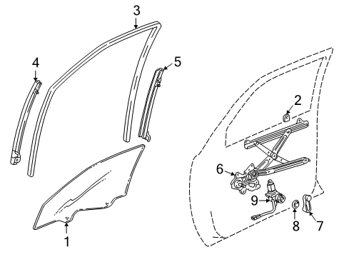 1998 Toyota Camry Regulator Sub-Assy, Front Door Window, RH Diagram for 69801-AA020