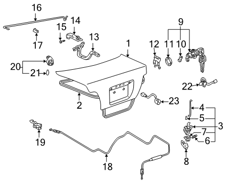 1999 Toyota Corolla Luggage Compartment Door Lock Assembly Diagram for 64610-02040