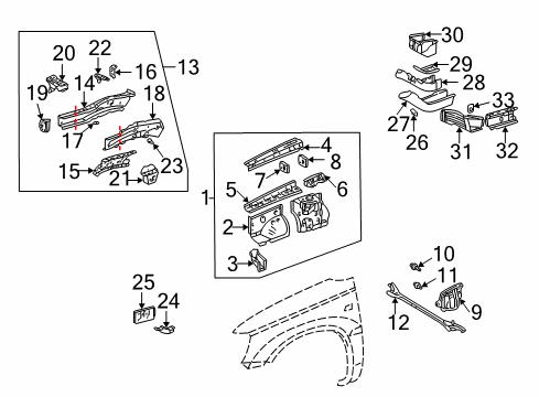 2004 Toyota Highlander Seal, Front Fender Apron, RH Diagram for 53736-33030