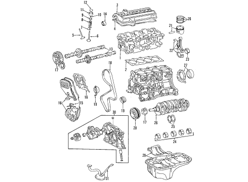 1999 Toyota Celica Engine Parts, Mounts, Cylinder Head & Valves, Camshaft & Timing, Oil Cooler, Oil Pan, Oil Pump, Crankshaft & Bearings, Pistons, Rings & Bearings Diagram