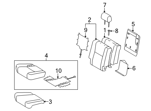 2019 Toyota Sequoia Rear Seat Cover Sub-Assembly Diagram for 71076-0C353-C0