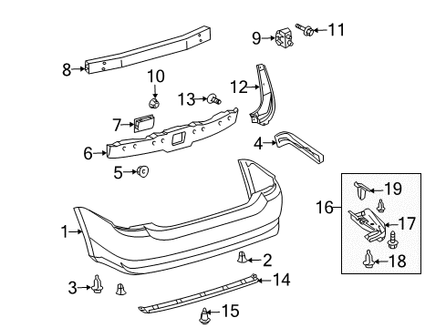 2006 Toyota Prius Retainer, Rear Bumper Side, LH Diagram for 52576-47011