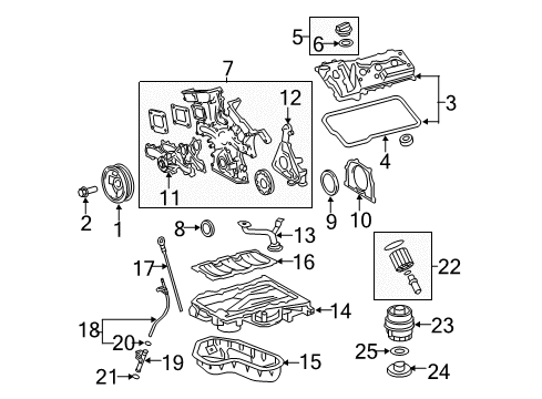 2008 Toyota Camry Engine Parts, Mounts, Cylinder Head & Valves, Camshaft & Timing, Oil Cooler, Oil Pan, Oil Pump, Balance Shafts, Crankshaft & Bearings, Pistons, Rings & Bearings Diagram