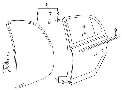 2000 Toyota Echo Rear Door, Body Diagram