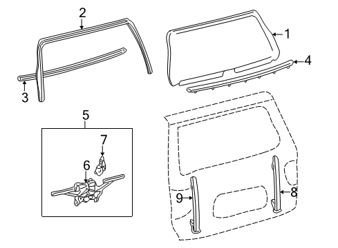 2003 Toyota Sequoia Weatherstrip Assy, Back Door Glass, Outer Diagram for 68290-0C010