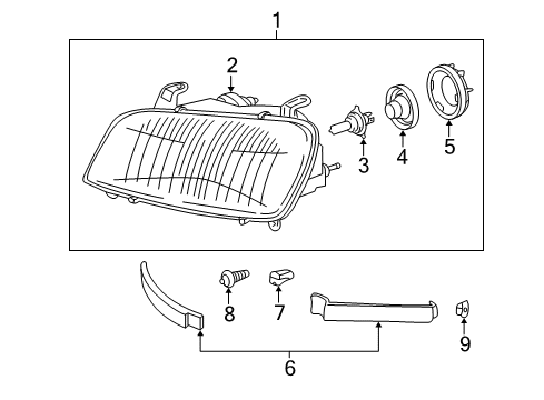 1996 Toyota RAV4 Passenger Side Headlight Assembly Composite Diagram for 81110-42060