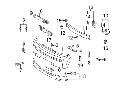 2006 Scion xB Retainer, Front Bumper Side, LH Diagram for 52536-52040