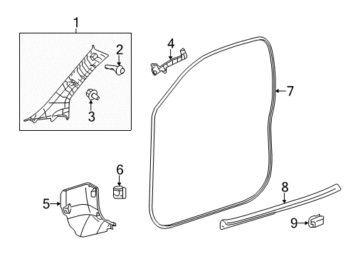 2013 Scion iQ Interior Trim - Pillars, Rocker & Floor Diagram