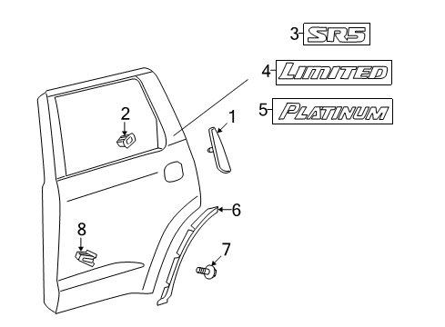 2009 Toyota Sequoia Moulding, Rear Door Window Frame, Rear LH Diagram for 75766-0C010