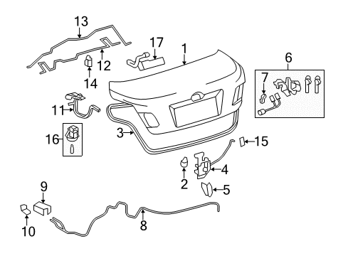 2008 Toyota Camry Cylinder & Key Set, Luggage Compartment Lock Diagram for 69055-06080